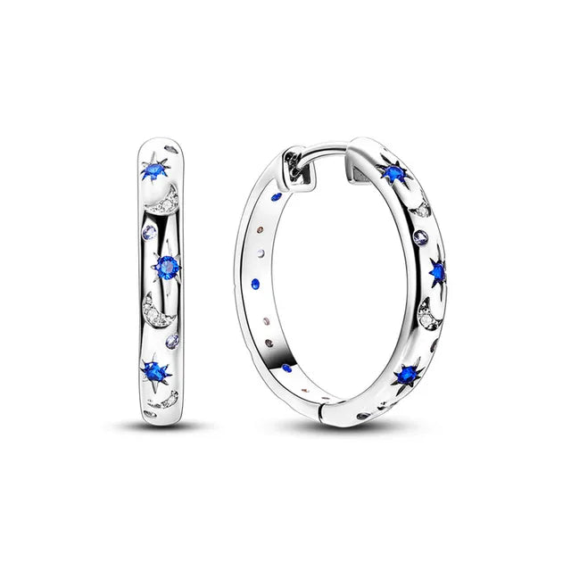 Sterling Silver Hoop Earrings with Blue Accents