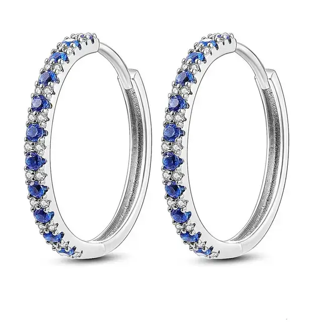 Sterling Silver Blue CZ Hoop Earrings