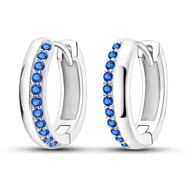 Sterling Silver Blue CZ Huggie Earrings