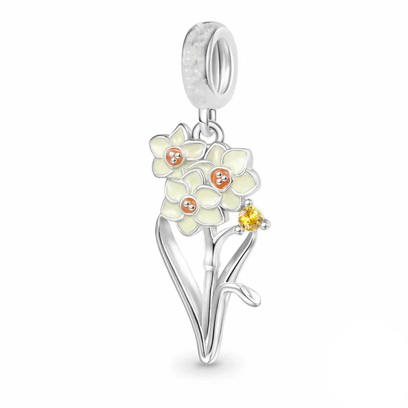 Sterling Silver Narcissus Flower Charm for Pandora Bracelets