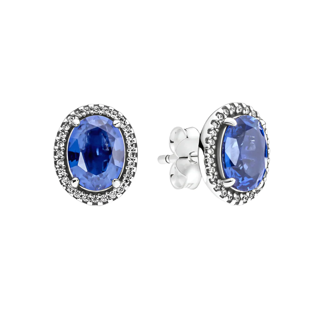 Sterling Silver Oval Blue CZ Stud Earrings