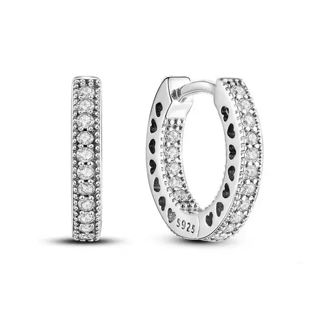 Sterling Silver Pave Set Huggie Earrings