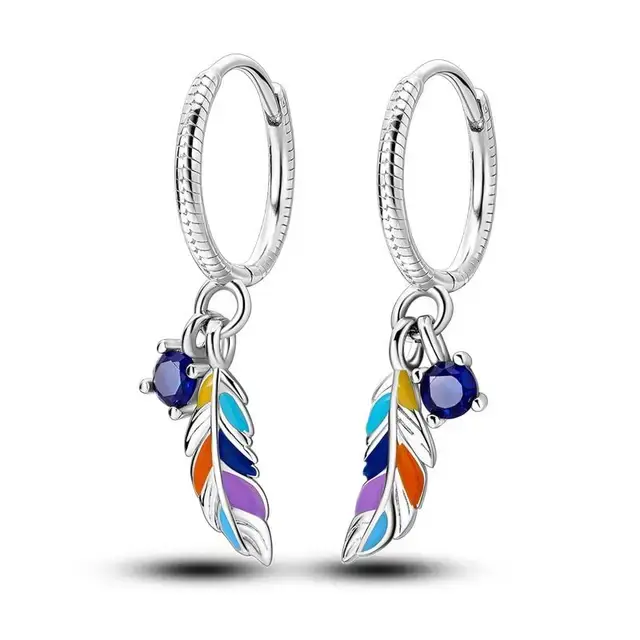 Colorful Feather and Gemstone Hoop Earrings for Women