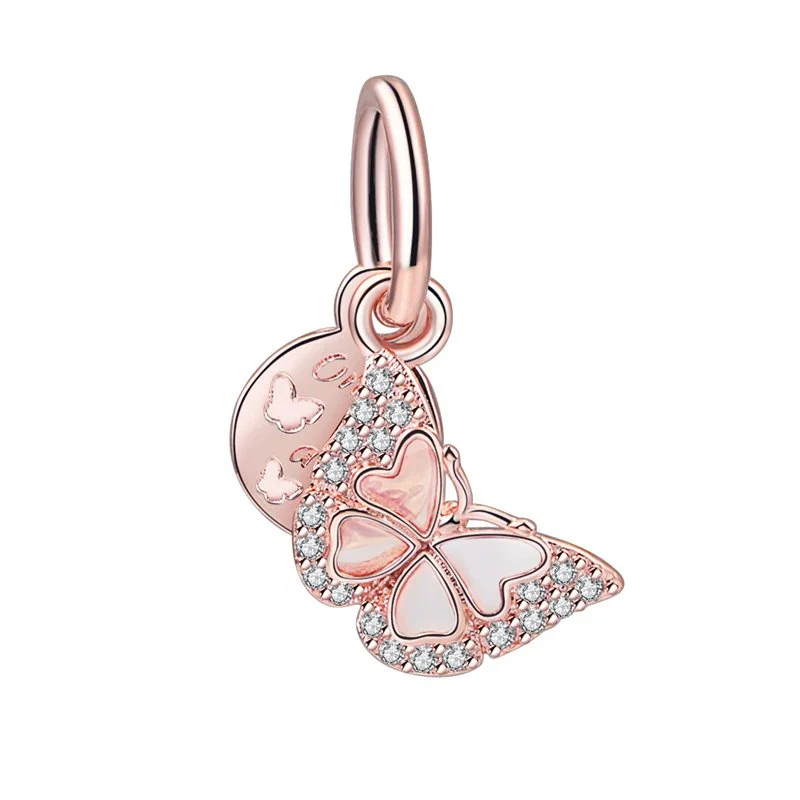 Elegant Rose Gold Butterfly Charm with Crystals for Pandora Bracelet