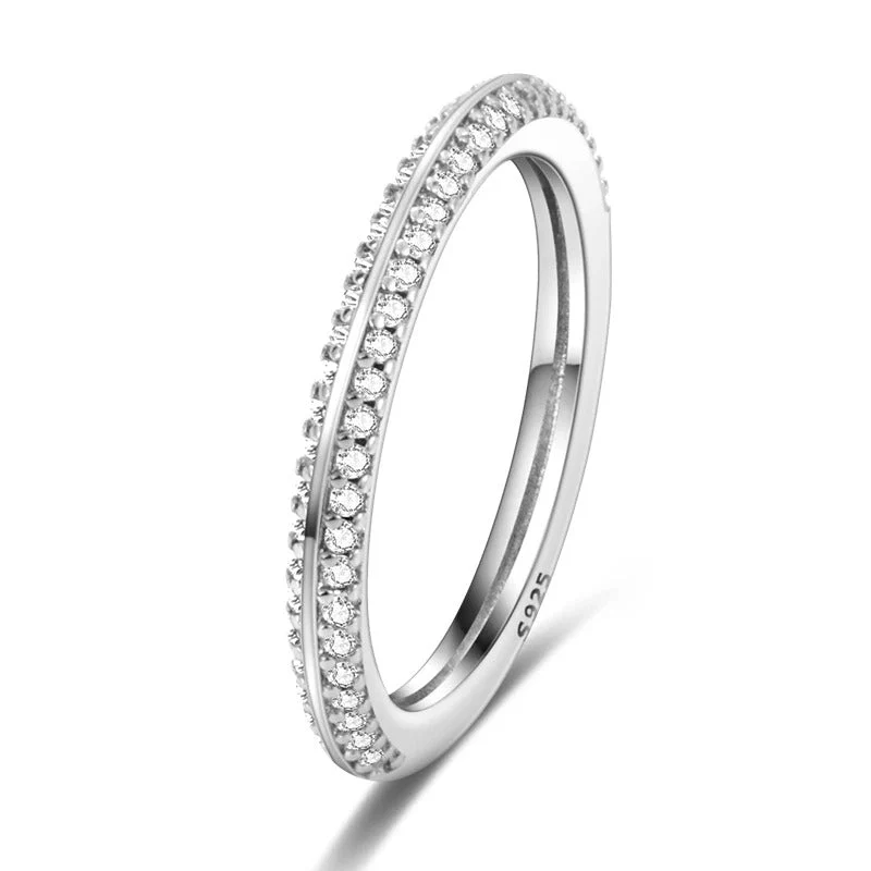 Delicate Sterling Silver Pave Set Eternity Band