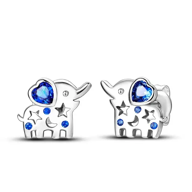 Enchanting Elephant Sterling Silver Earrings with Blue Crystal Accents