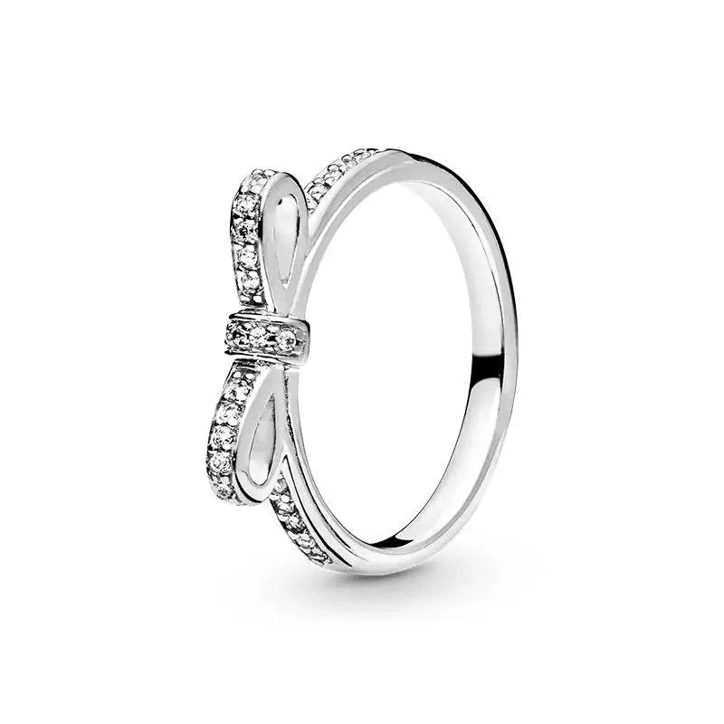 Sterling Silver Bow Ring with Pave CZ