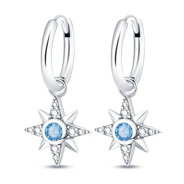 Sterling Silver North Star Drop Earrings