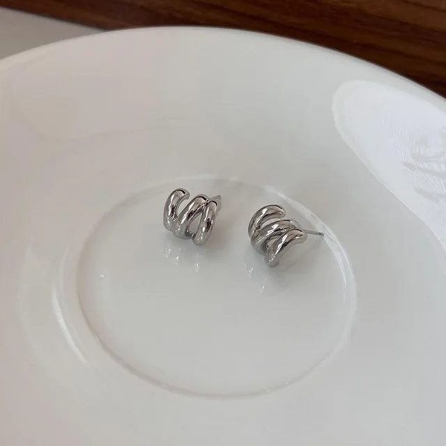 Twisted Silver Spiral Stud Earrings for Women