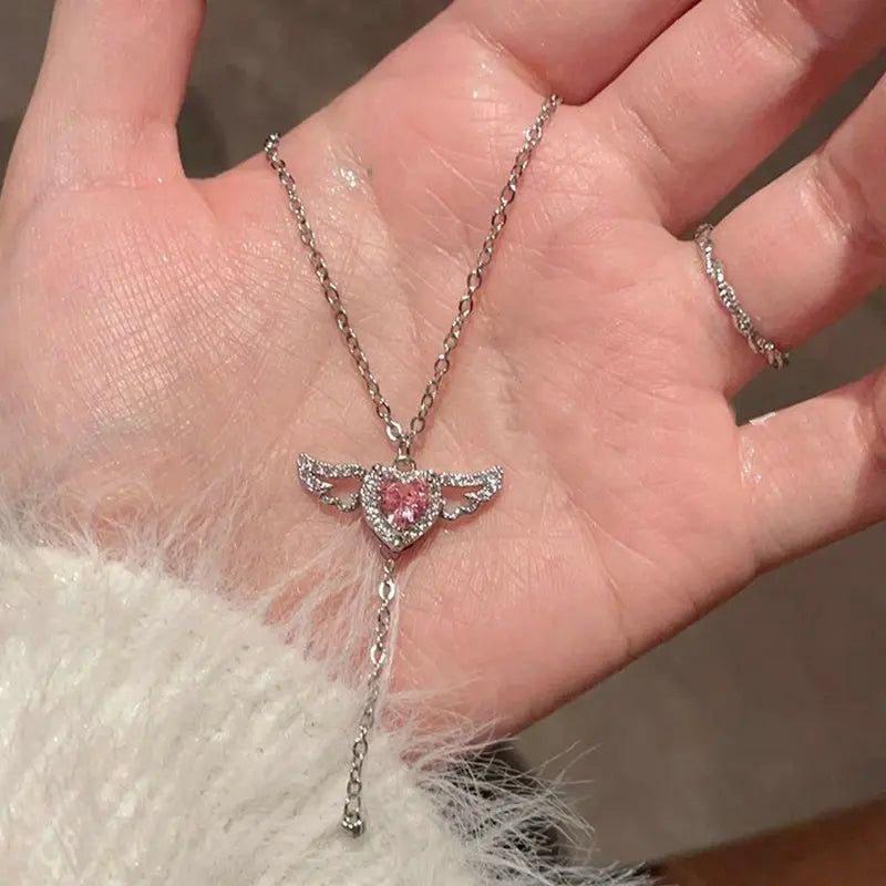 Women's Crystal Silver Color Cupid Heart Necklaces