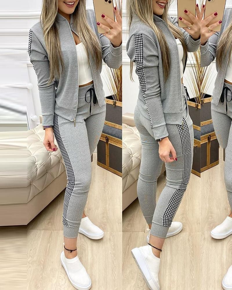 Women 2Pc Set Outfits Autumn Tracksuit Zipper Top