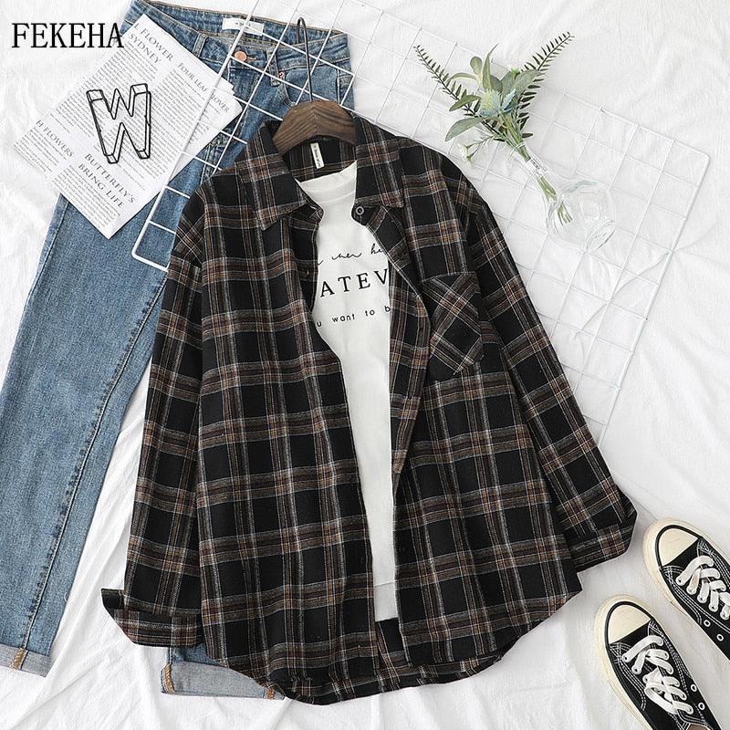 Women's  Plaid Shirts Long Sleeve Casual Print Shirts.