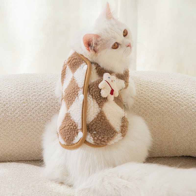 Cat Clothes Plush Vest Jacket Argyle Pattern