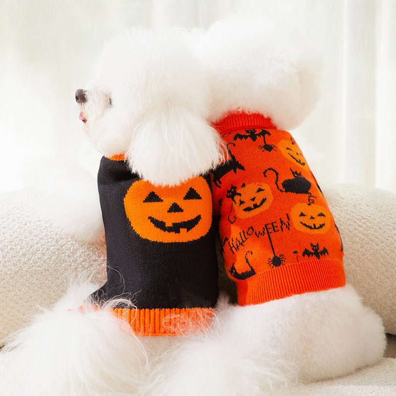 Dog Clothes Pumpkin Knitted Sweater Halloween Costume