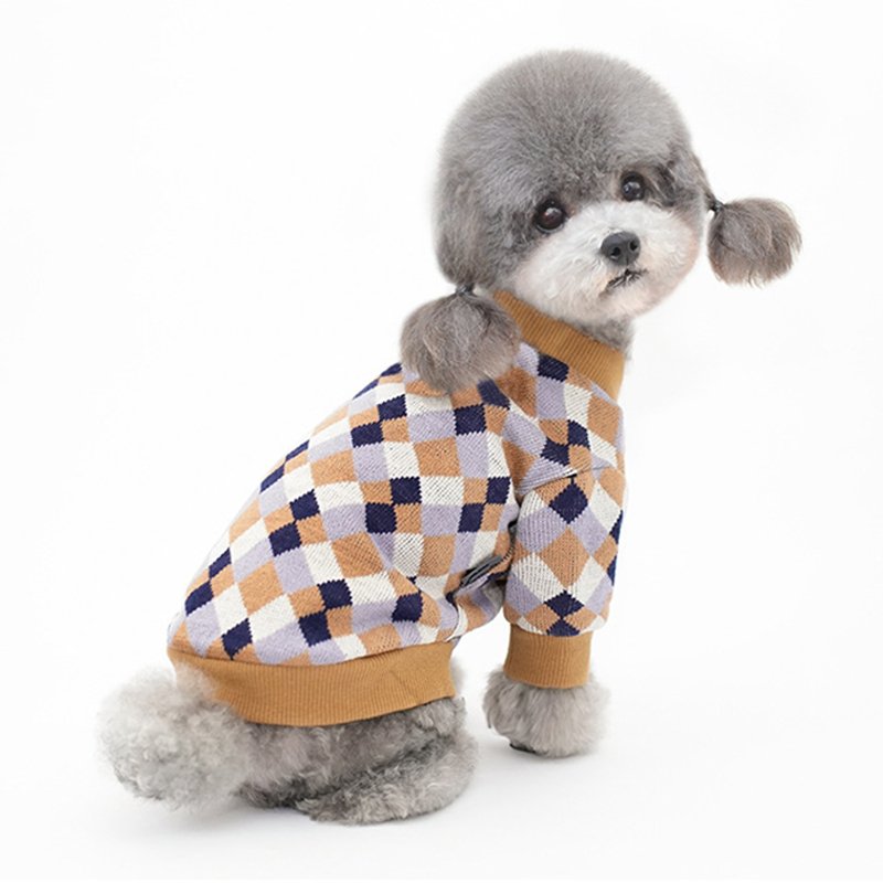 Dog Clothes Plaid Knitted Sweater