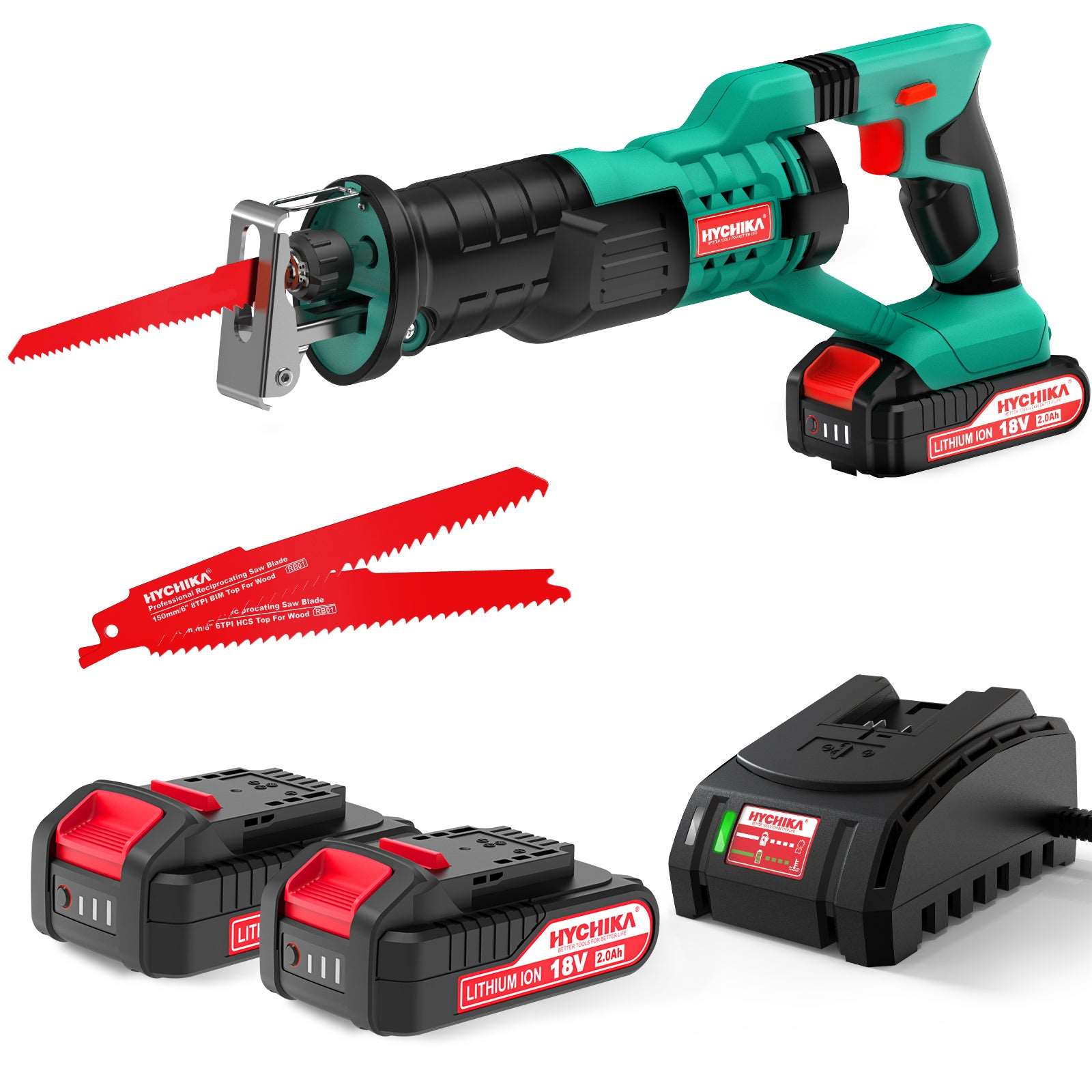 Cordless Brushless 18V Reciprocating Saw,with 2x2000mAh Batteries, 2 PCS Saw Blades