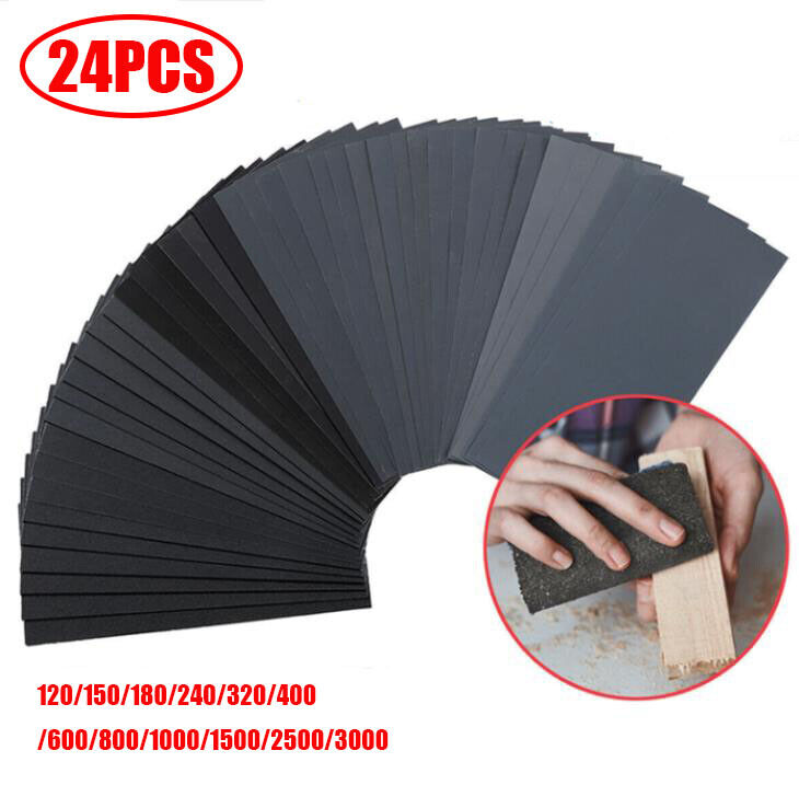 24PCS Wet Dry SandPaper Mixed Grit 120-3000 Car Repair Paint Assorted Wood