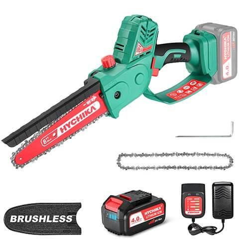 Cordless Brushless Handheld Chainsaw 8-inch, 18V, 2 Chains, 4mAh Battery Included