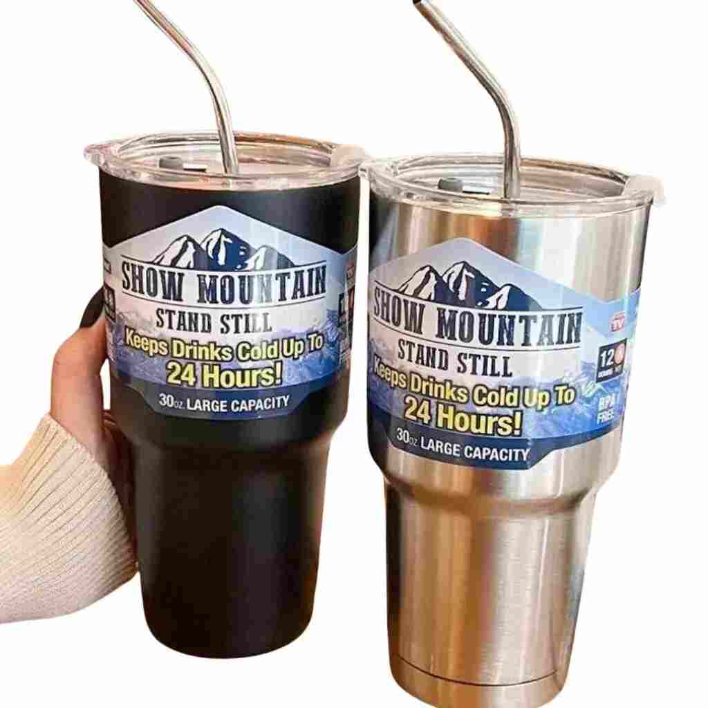 Mountain Cup,Stainless Steel Thermos Cup, Vacuum Insulated Bottle, Thermos Cup With Straw Travel Mug For Car