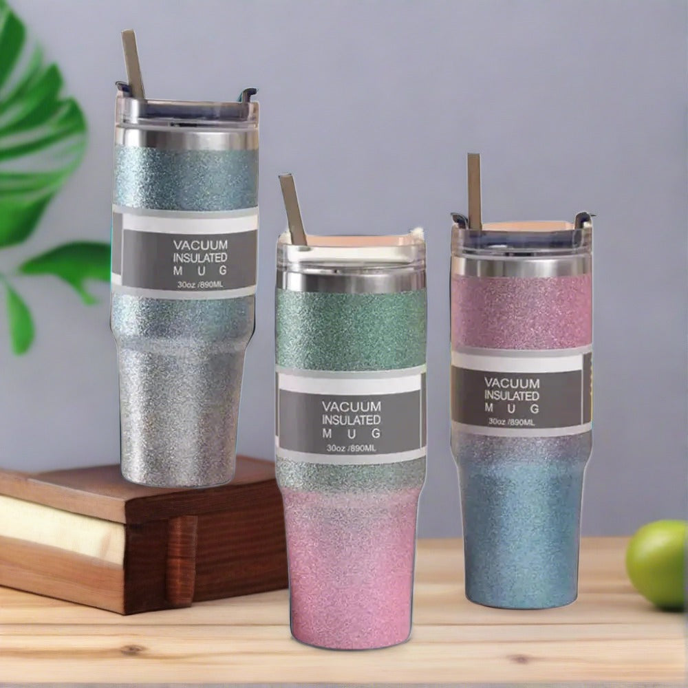 Tumbler Stainless Steel, Water Bottle with Straw Lid, Thermos Vacuum Insulated Bottle, 900ml