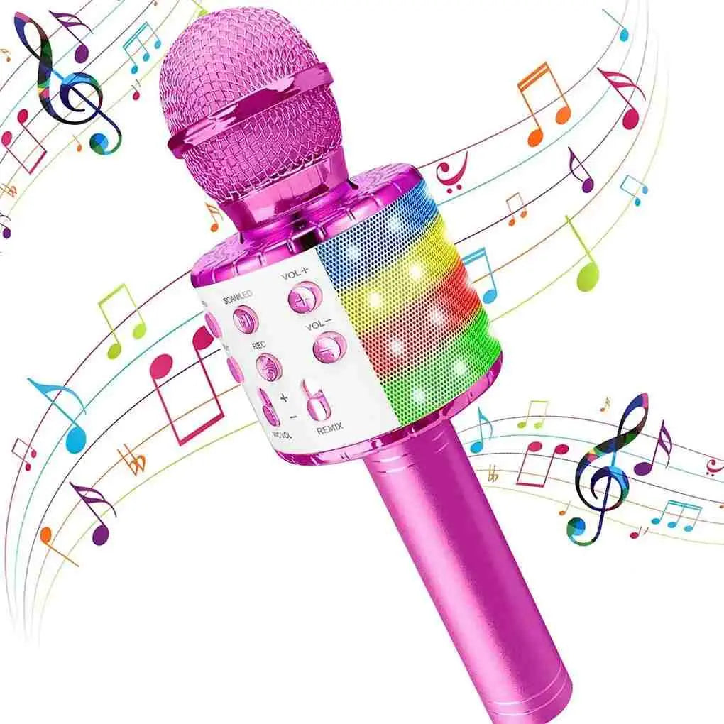 Wireless Karaoke Microphone Bluetooth, Handheld Speaker Microphone, KTV Machine, Player With LED Lights Record Function