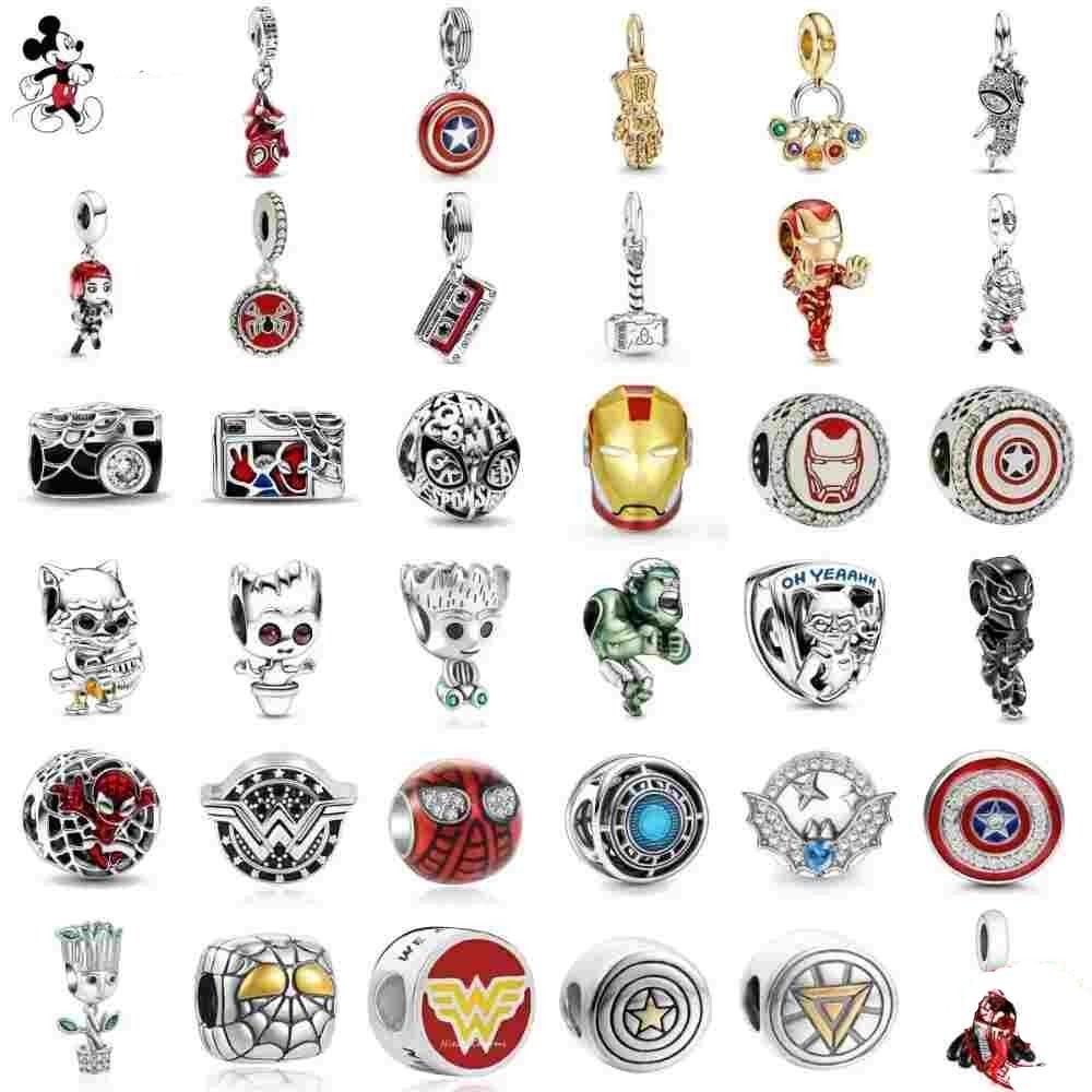 925 Disney Sterling Silver Charms Fits Original Pandora Spider Man Bracelet Movie Anime Character Spider Man Beads