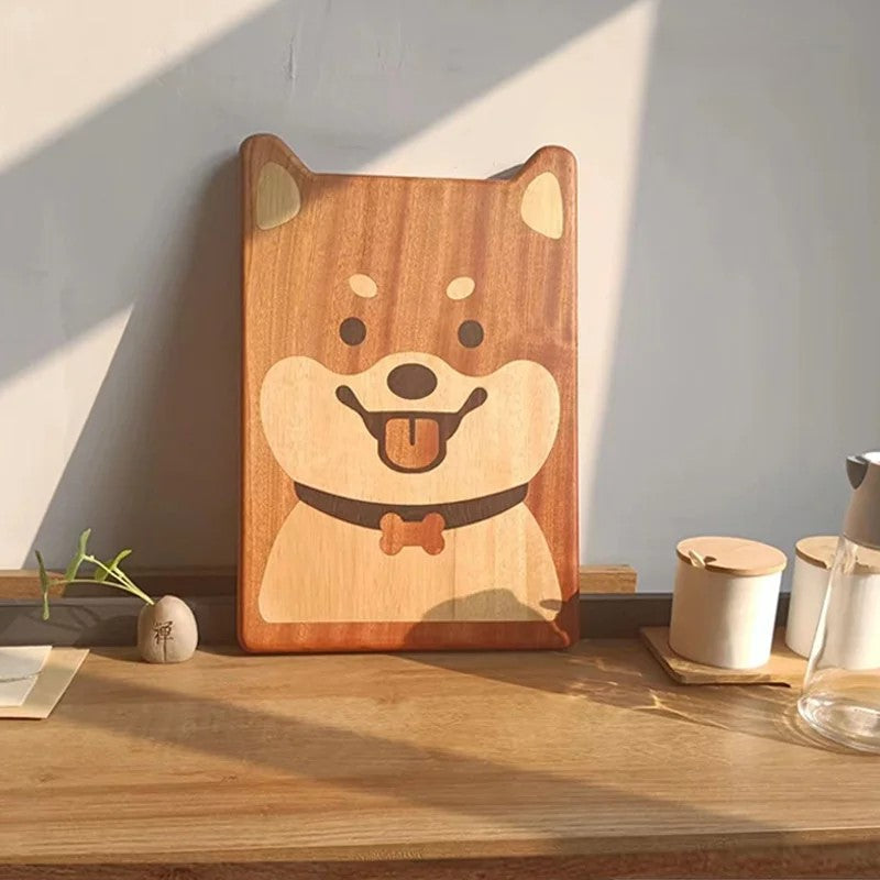 Shiba Inu Cutting Board Cute Ebony Chopping Board , Reversible Wooden Cutting Board for Kitchen, Chopping Board for Meat, Vegetables, Fruit