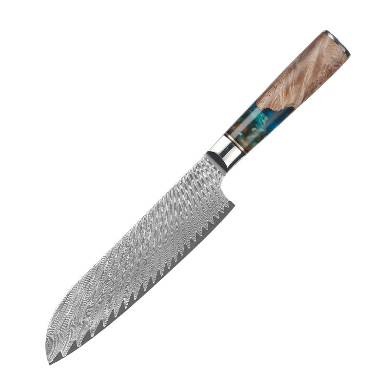 ARTIDGE Pure Series Damascus 7 Inch Santoku knife, with Chinese VG-10 Super 67-layer Damascus Steel, Hardness Reaches 62+HRC, Ergonomic Blue Resin Wooden Handle