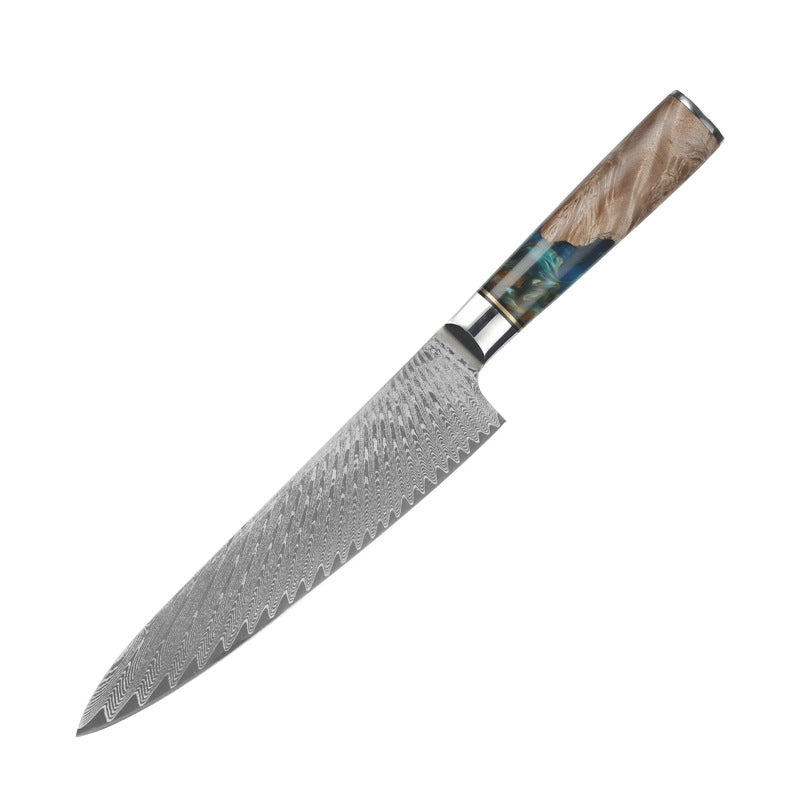 ARTIDGE Pure Series Damascus 8 Inch Chef knife, with Chinese VG-10 Super 67-layer Damascus Steel, Hardness Reaches 62+HRC, Ergonomic Blue Resin Wooden Handle