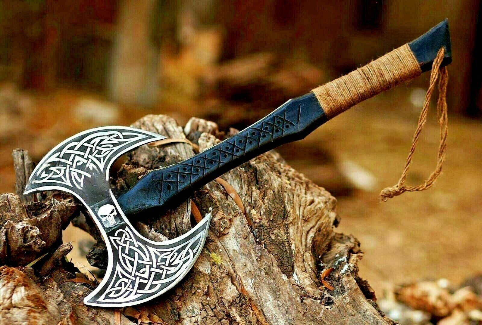 Viking Handmade Double Headed Axe Carbon Steel with Leather Sheath