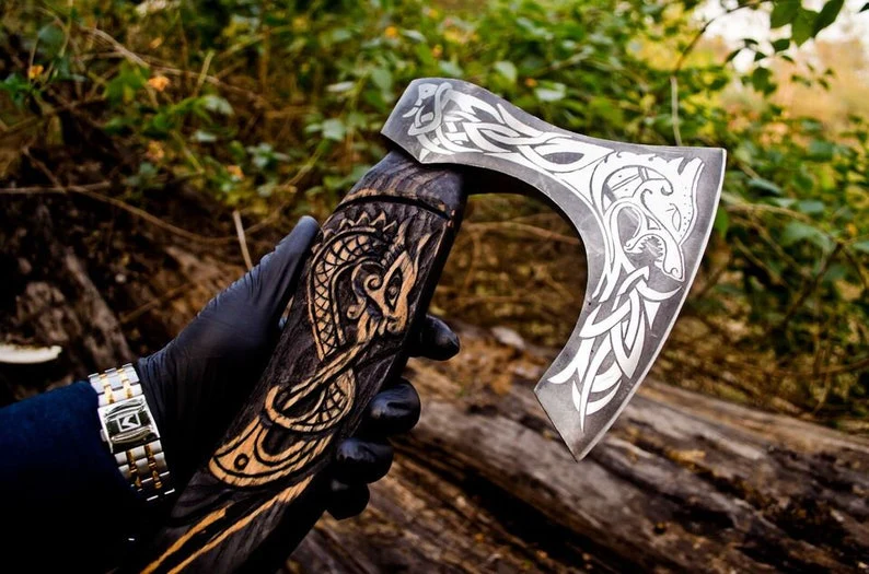 Viking Tomahawk Axe Carbon Steel Throwing Hatchet with Leahther Sheath