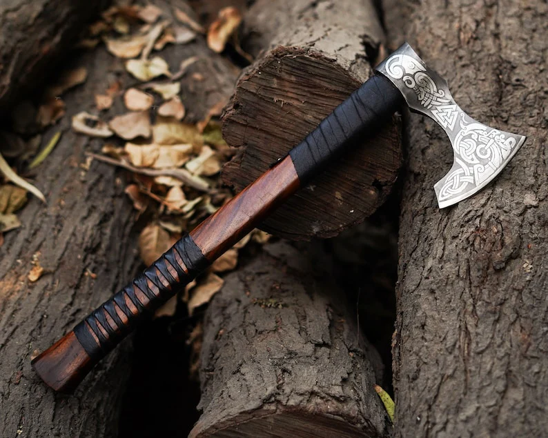 Viking ax hatchet Nordic ax 1095 carbon steel with rosewood handle