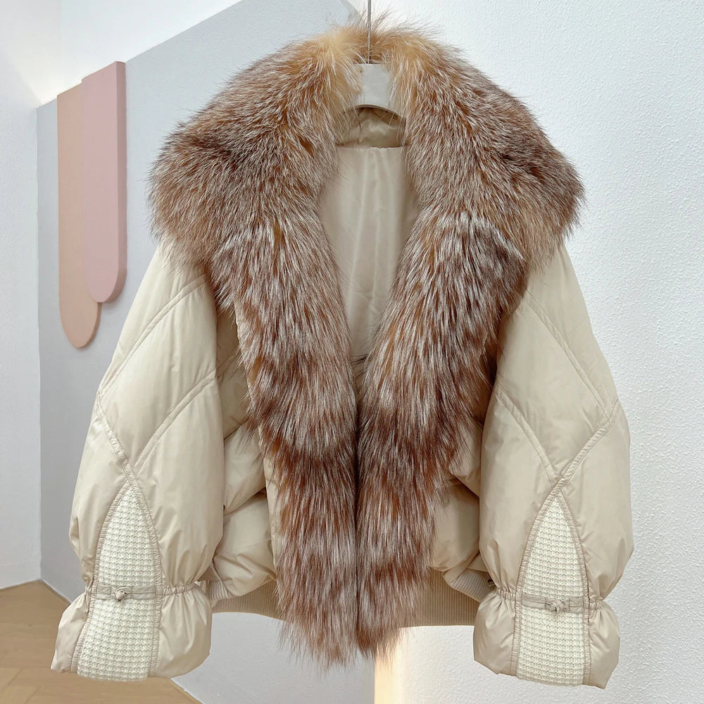 Natural Silver Fur Collar Women's Jacket Luxury