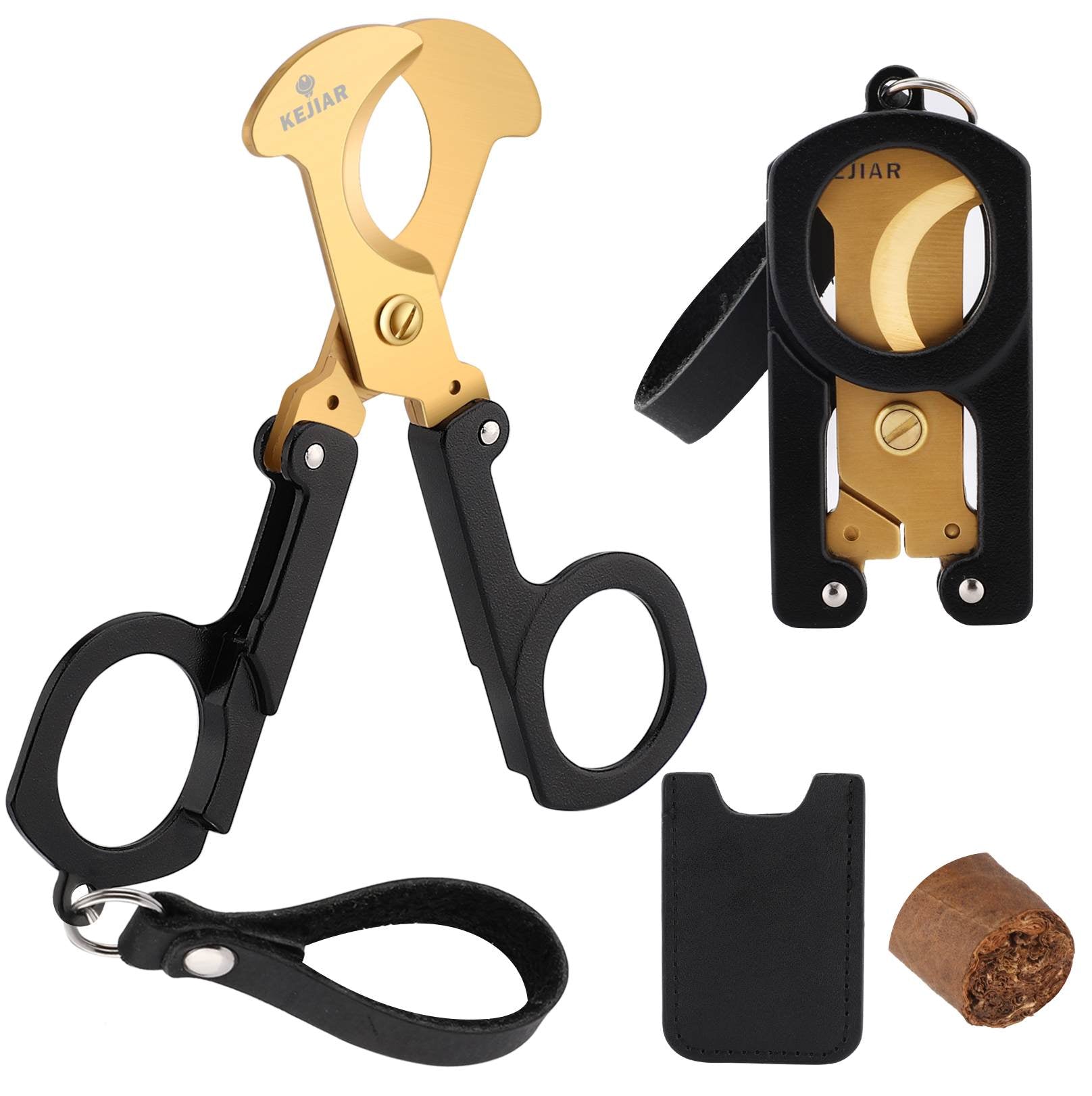KEJIAR Cigar Cutter Scissors Foldable Guillotine Cut with Leather Case