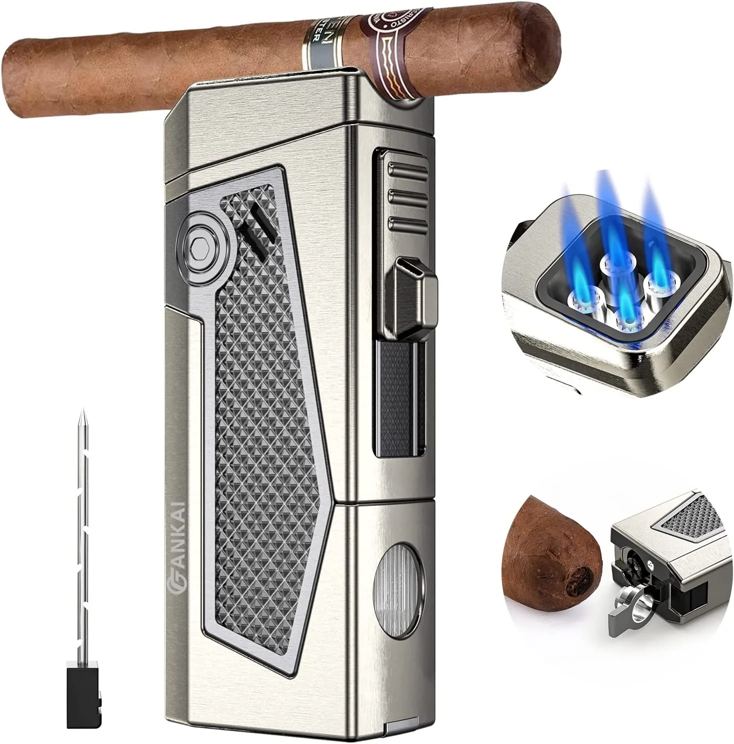 FANKAI Quad-Jet Cigar Lighter Punch Stand Draw Enhancer 4IN1
