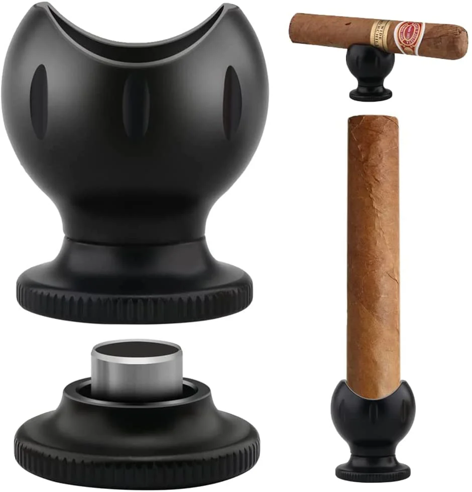 TISFA Cigar Stand with Cigar Punch, Portable and Compact Cigar Holder, 2 in 1 Cigar Rest for Travel Outdoor Indoor