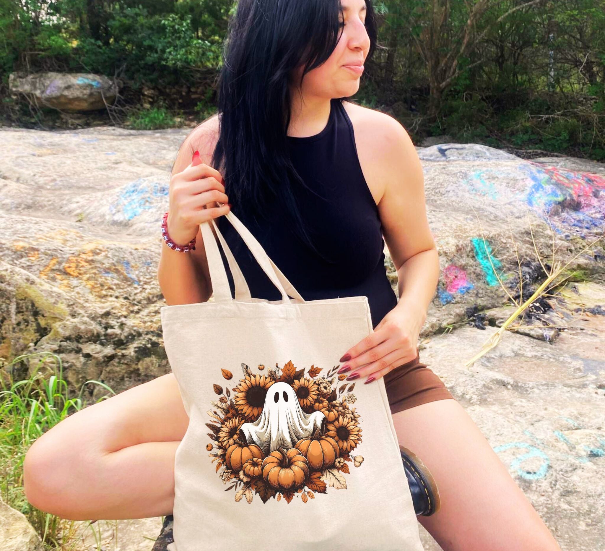 Ghostly Blooms & Pumpkin Dreams Tote Bag