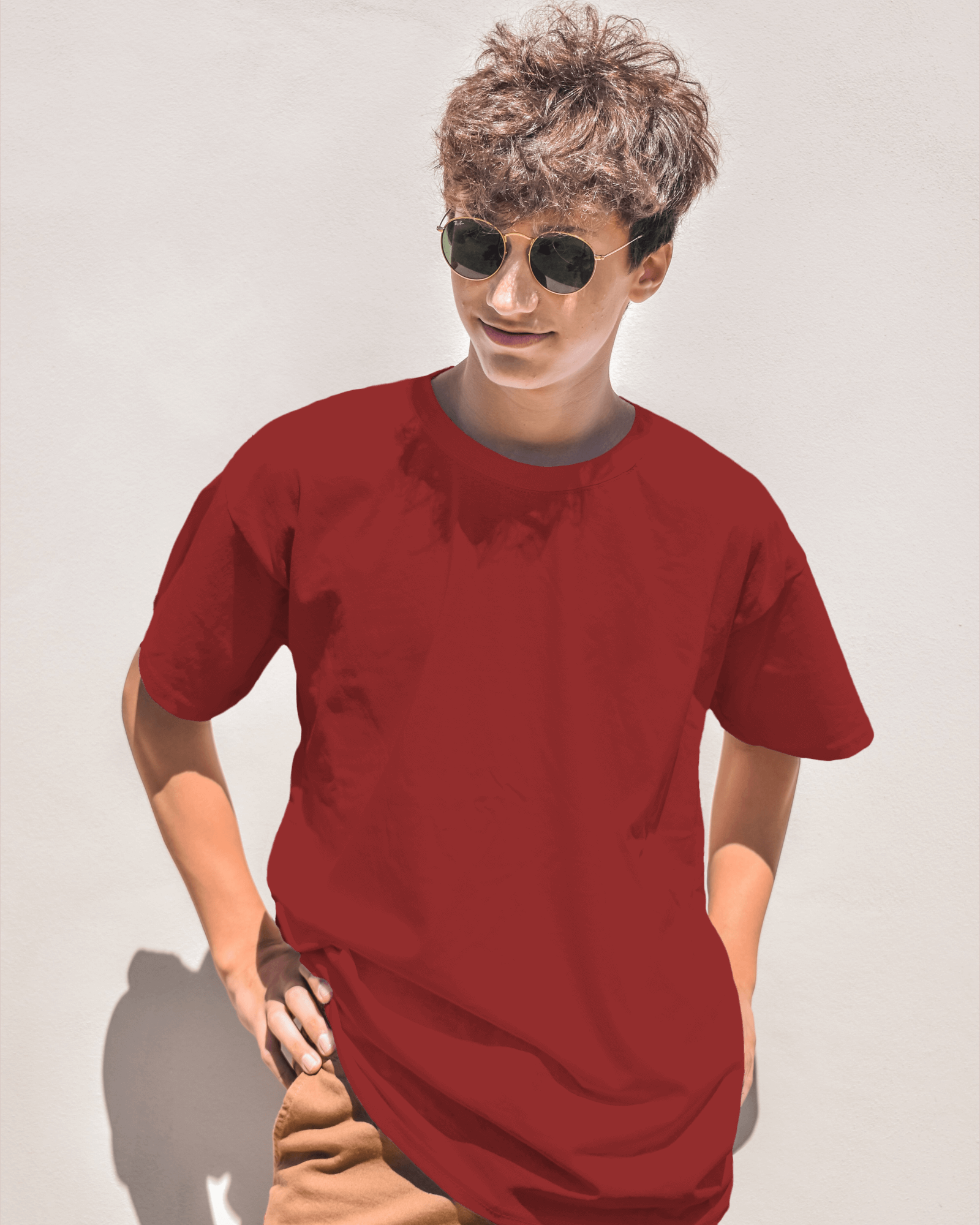 ROUND NECK PLAIN T-SHIRT - MAROON