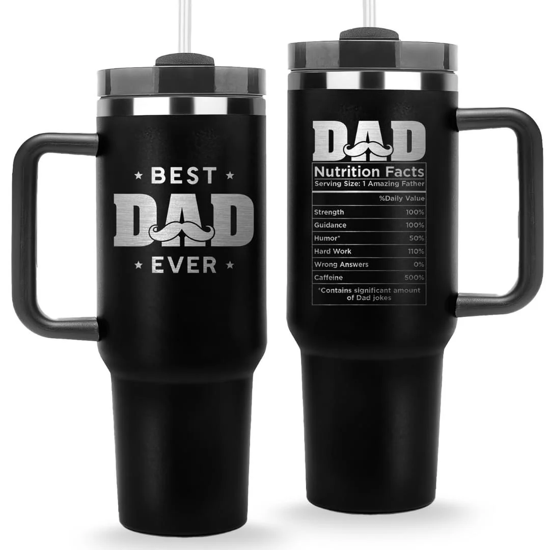 40 oz Handle Car Mug Personalized Print with Laser Logo Straw Ice Cream Mug Car Father's Day Insulated Mug