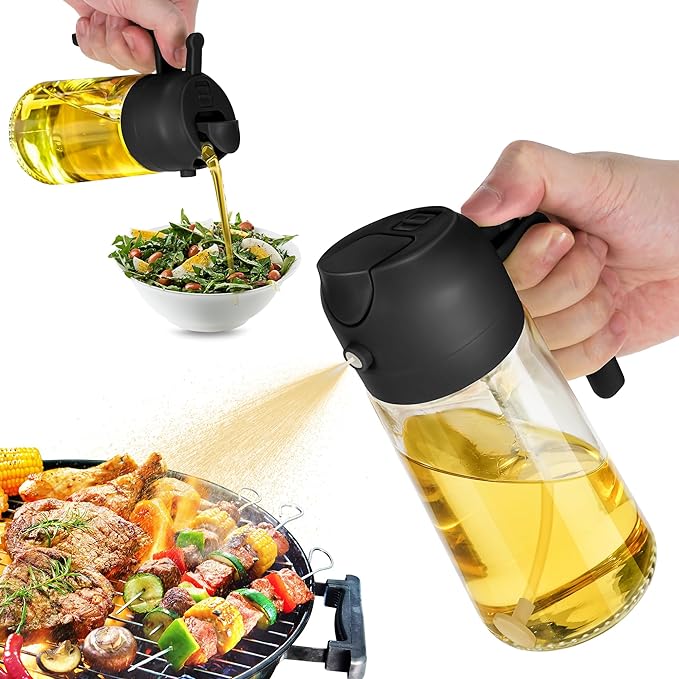 Meland 16oz Oil Dispenser Bottle for Kitchen - 2 in 1 Olive Oil Dispenser and Oil Sprayer - 470ml Olive Oil Bottle - Oil Sprayer for Cooking, Kitchen, Salad, Barbecue Black