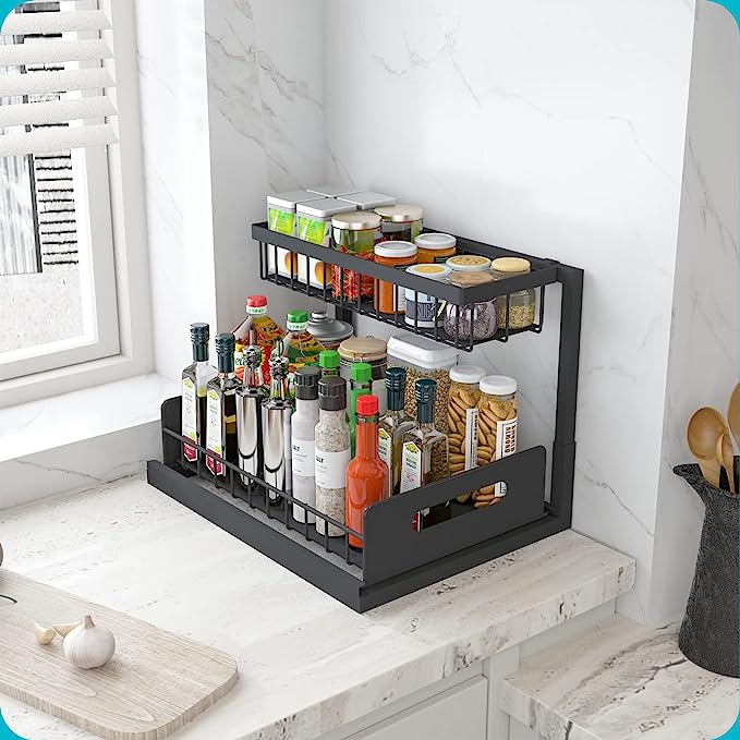 Meland Pull Out Cabinet Organizer 2 Tier Slide Out Sink Shelf Cabinet Storage Shelves, Under Sink Storage for Kitchen Bathroom Cabinet