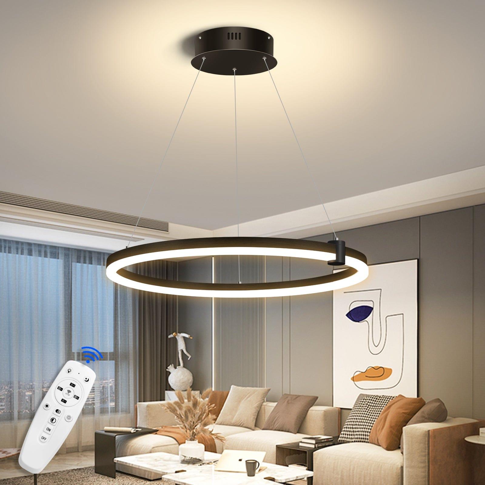 OKELI Modern LED Chandelier, Circular Black 1-Ring Pendant Light Acrylic Adjustable Chandeliers