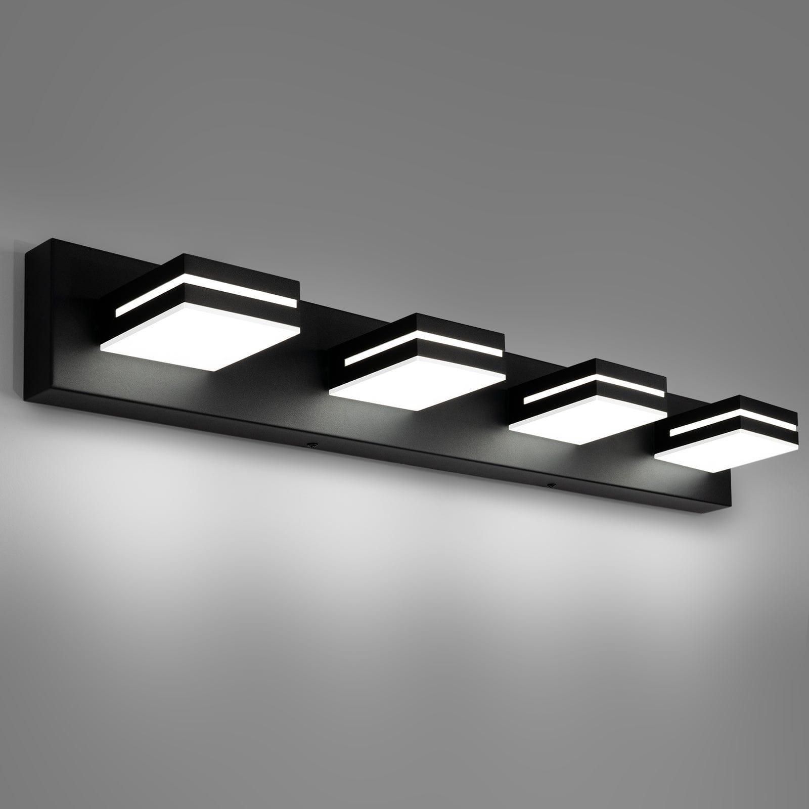 OKELI 4 Light Modern Bathroom Light Fixtures Dimmable 32W Black Bathroom Vanity Light 360°Rotatable