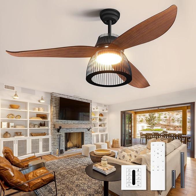 Farmhouse Ceiling Fan with Lights Dimmable Hunter Industrial Cage Rustic Barnwood Blades