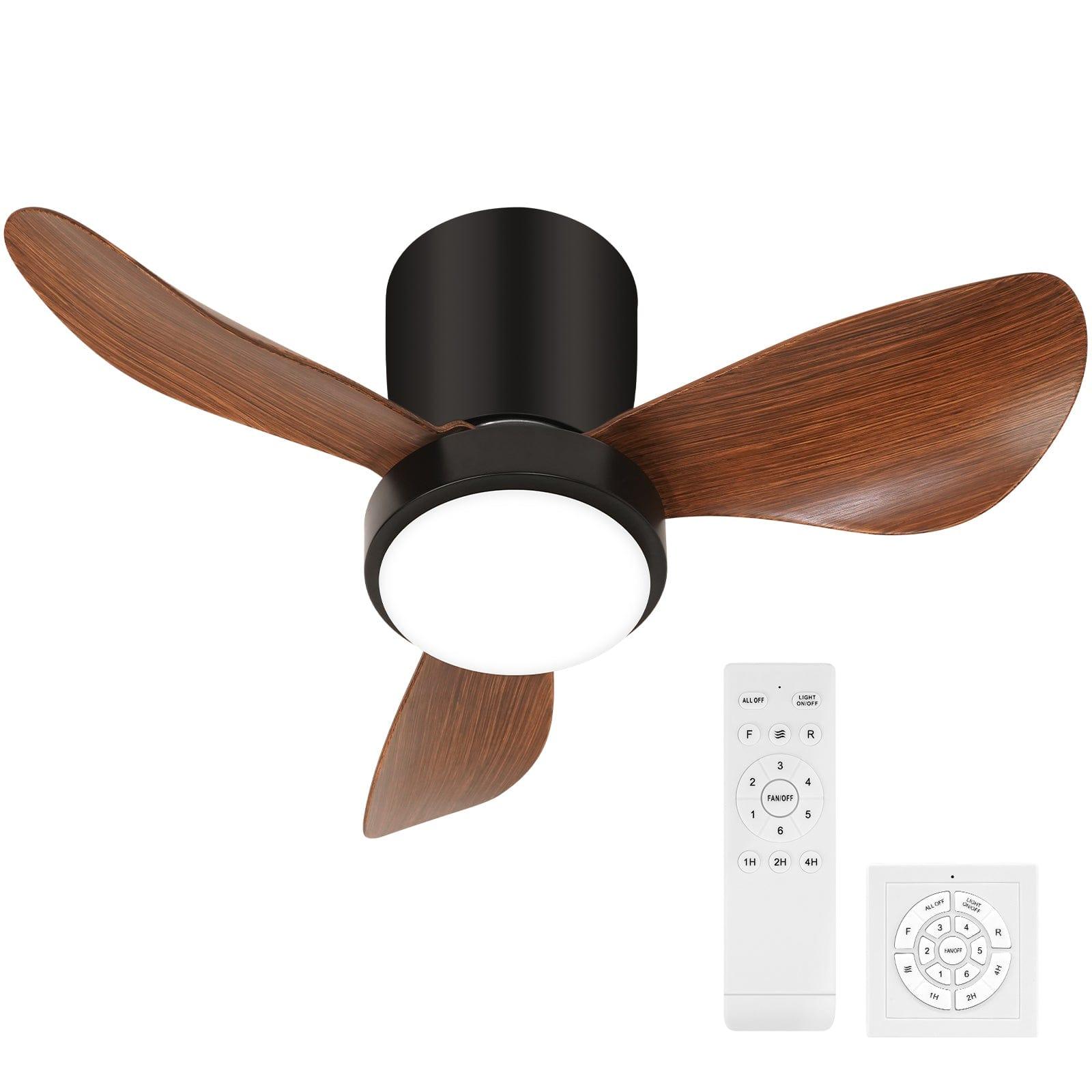 OKELI Small Ceiling Fan with Light and Remote Control 24Inch LED Modern Ceiling Fans with Lights Flush Mount, Wood Grain