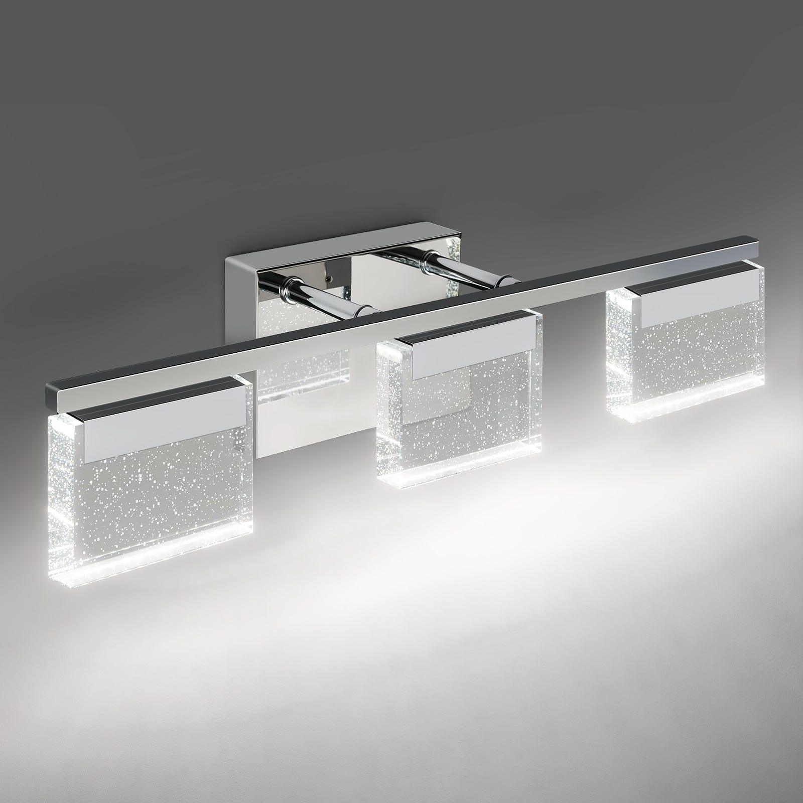 OKELI Dimmable Bathroom Light Fixtures 3 Light Chrome Bubble Crystal Bathroom Vanity Light Modern LED Stainless Steel