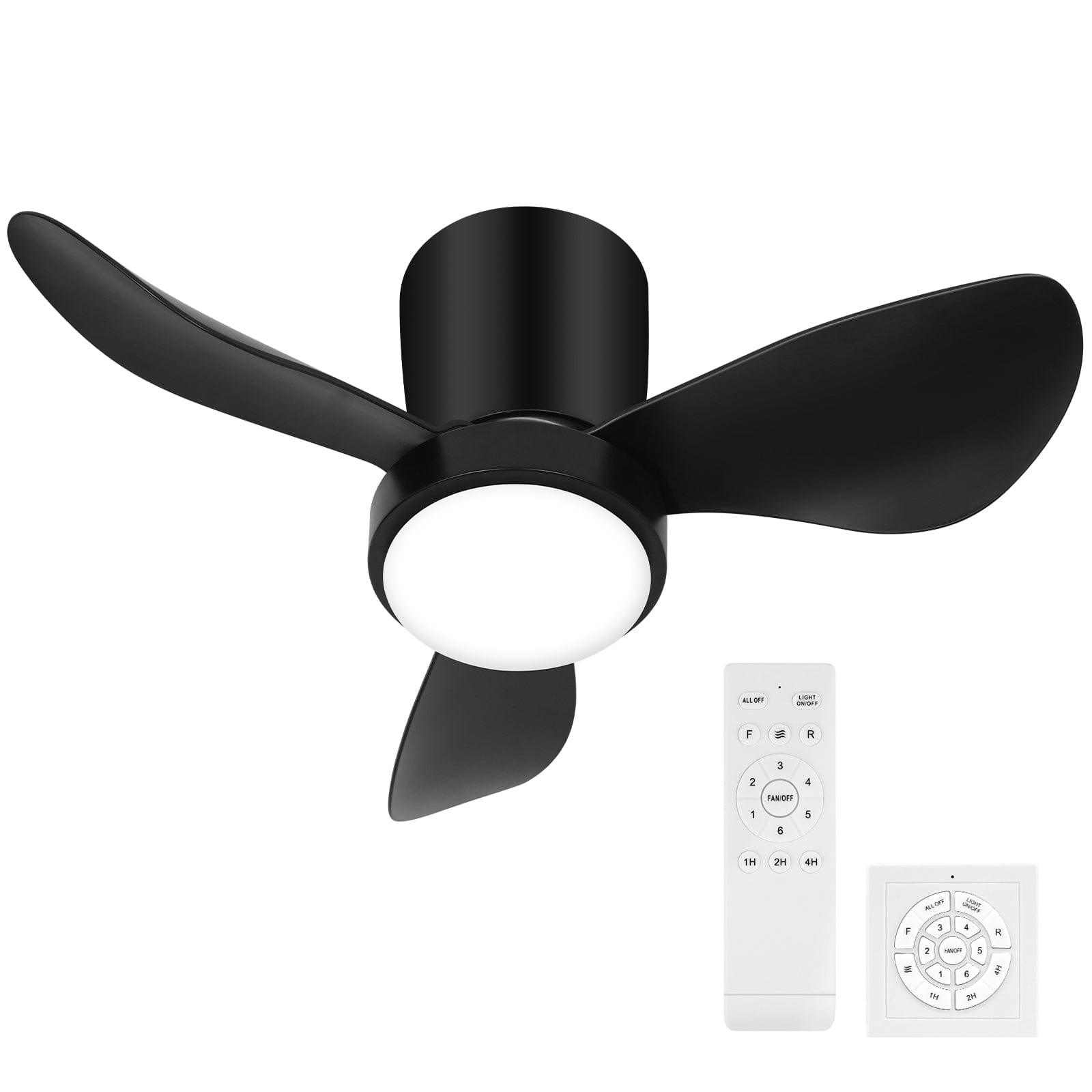 OKELI Black Small Ceiling Fan with Lights and Remote 24''LED 18W Modern Black Flush Mount Ceiling Fan