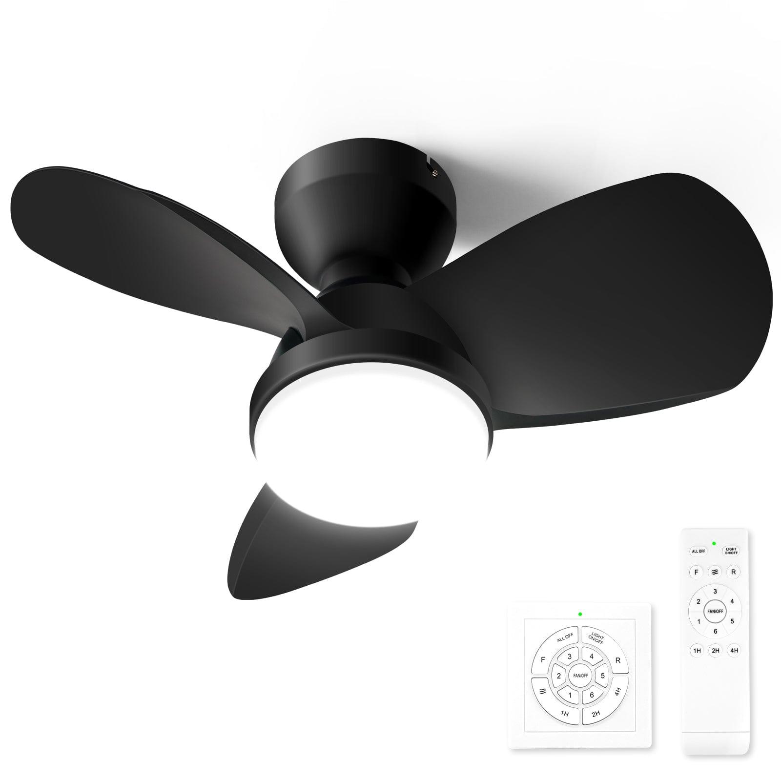 OKELI Black Small Ceiling Fan with Lights, Flush Mount LED Ceiling Fans with Remote, DC Quiet Low Profile Adjustable