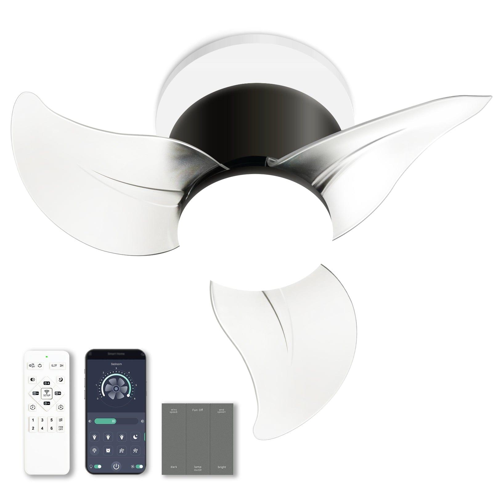OKELI Modern Small Ceiling Fan with Light and Remote Black APP Control