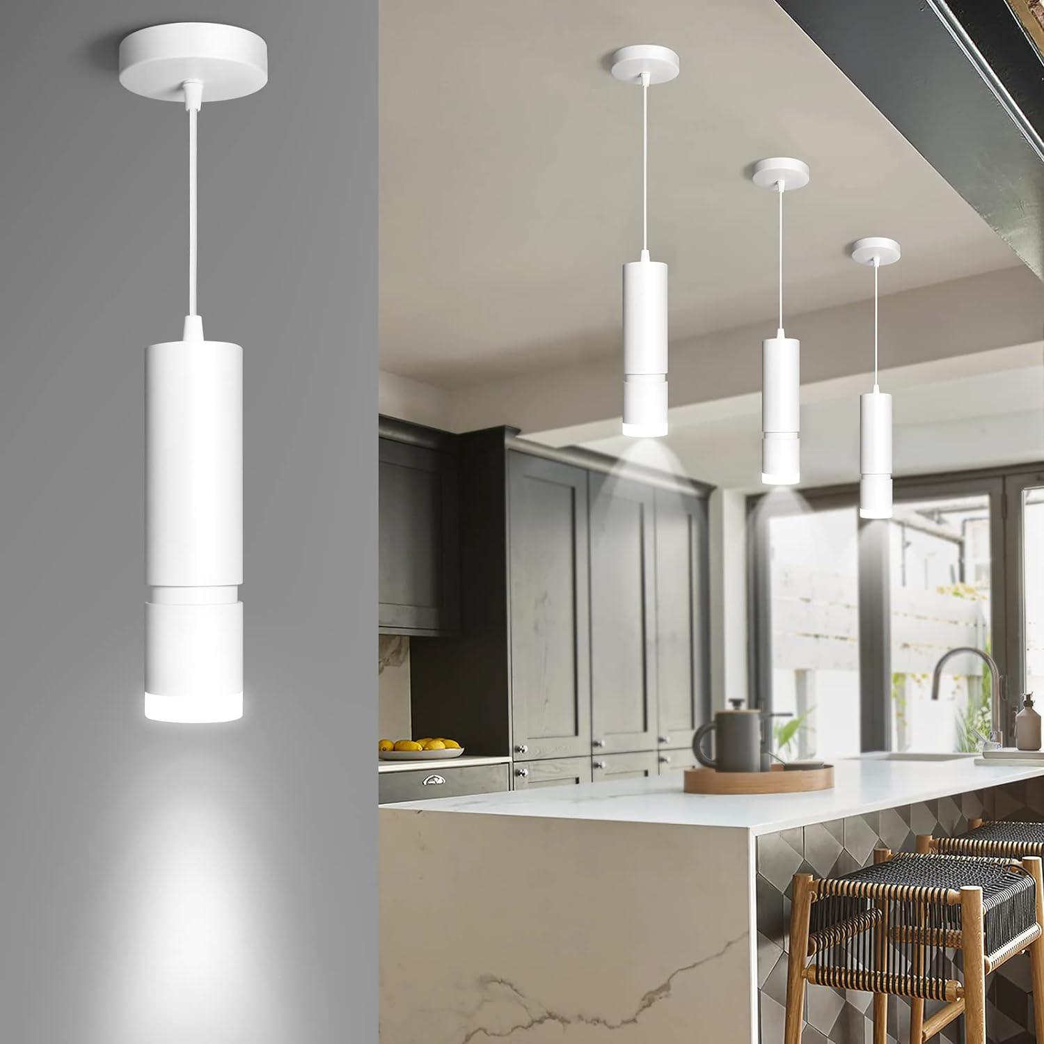 OKELI White Modern Pendant Lights,LED Mini Kitchen Island Lights Adjustable Focus Pendant Lighting, 1 Pack